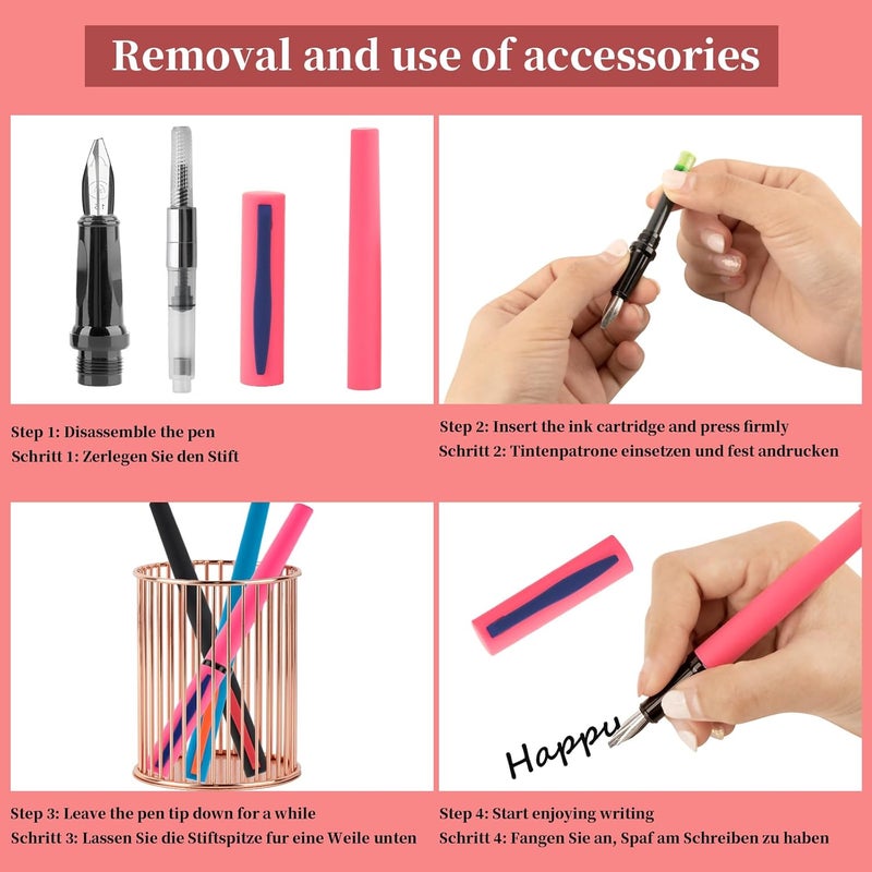 DTianSir Calligraphy Pen Set,Fountain Pens with 7 Different Replaceable Nibs with 60 Ink Cartridges(12 Colors),Calligraphy Set for Beginner Writing Drawing - Image 4